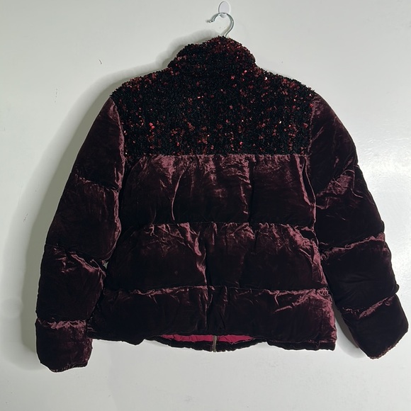 Anthropology Maeve Vera velvet burgundy sequins puffer jacket size medium - Picture 11 of 14